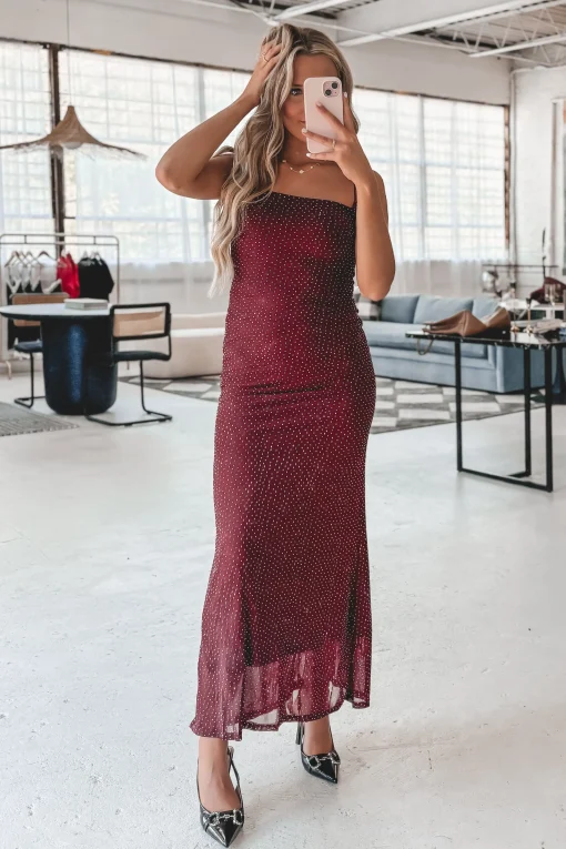 Oh So Stylish Burgundy Sparkle Maxi Dress