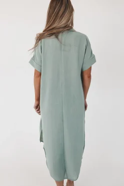 On Beach Chair Sage Button Up Long Shirt