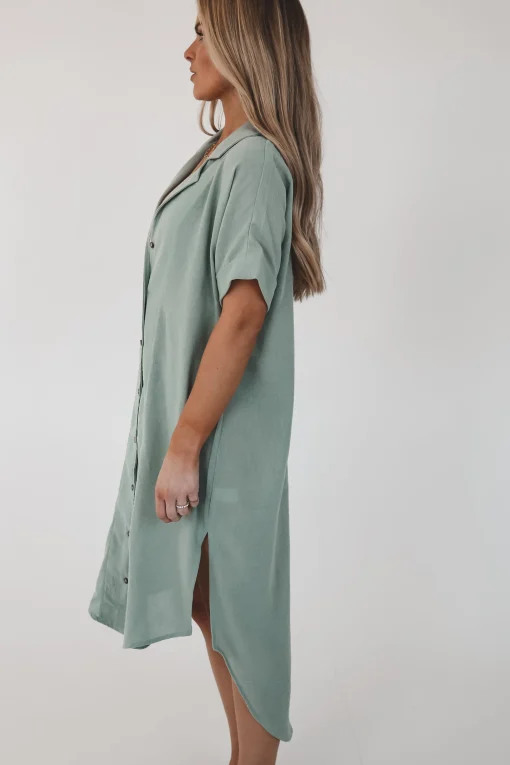 On Beach Chair Sage Button Up Long Shirt