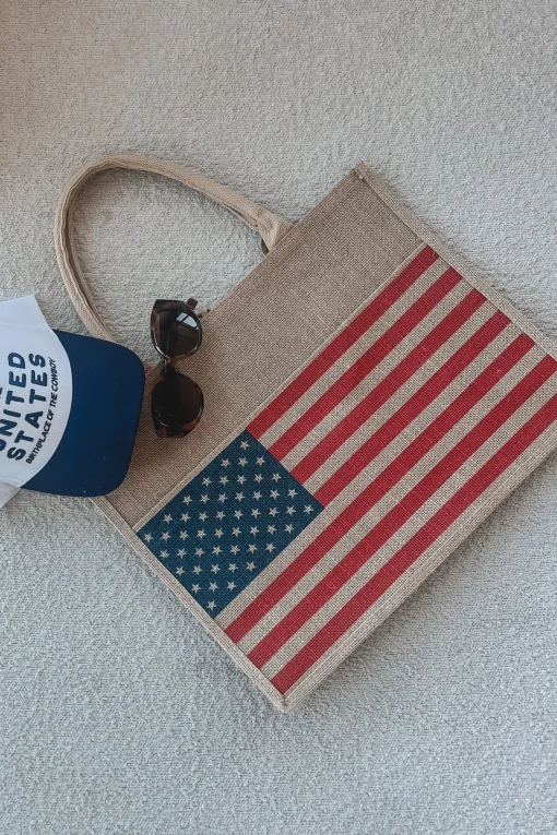 Patriotic Babe American Flag Burlap Beach Bag