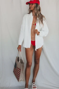 Patriotic Babe American Flag Burlap Beach Bag