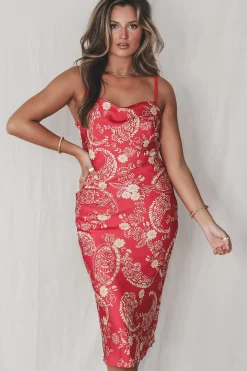 Plus One Princess Red Printed Midi