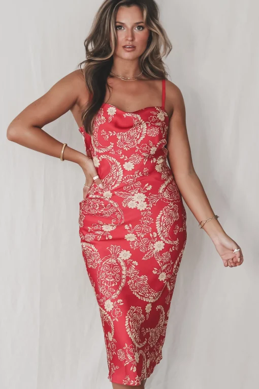 Plus One Princess Red Printed Midi
