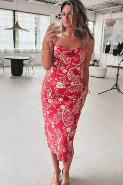 Plus One Princess Red Printed Midi