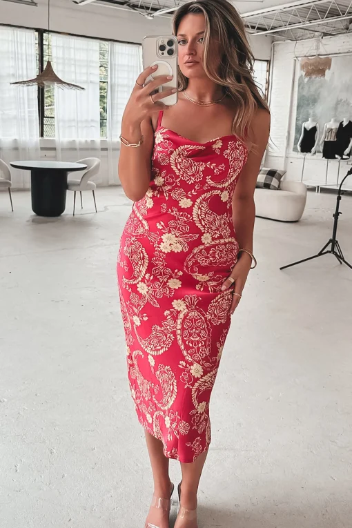 Plus One Princess Red Printed Midi