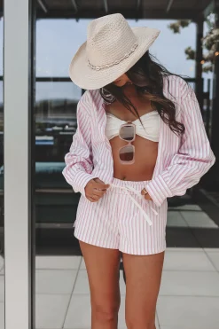 Pool Party Planner Pink Two Piece Striped Boxer Set