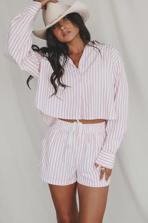 Pool Party Planner Pink Two Piece Striped Boxer Set