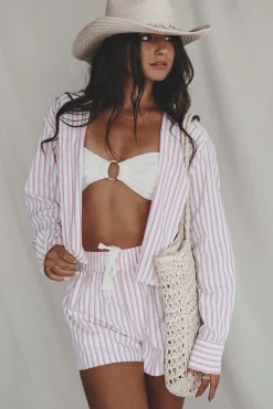 Pool Party Planner Pink Two Piece Striped Boxer Set