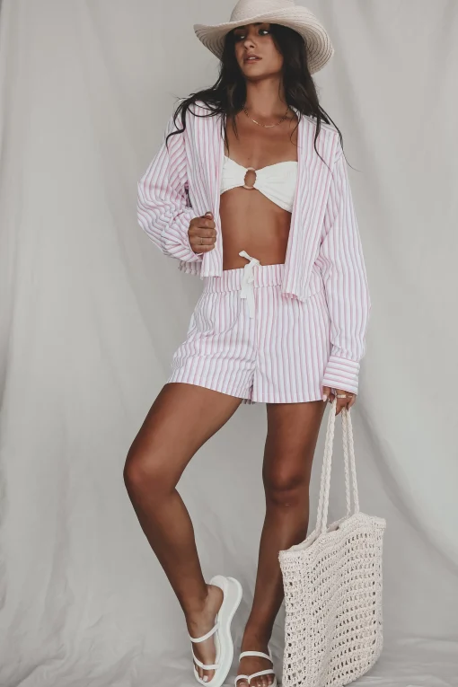 Pool Party Planner Pink Two Piece Striped Boxer Set