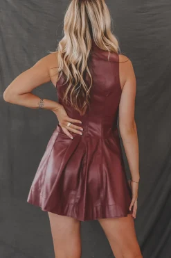Pretty Sassy Faux Leather Flare Shirt Dress