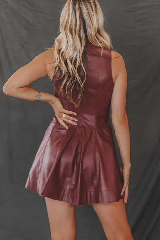 Pretty Sassy Faux Leather Flare Shirt Dress