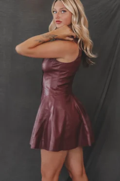 Pretty Sassy Faux Leather Flare Shirt Dress
