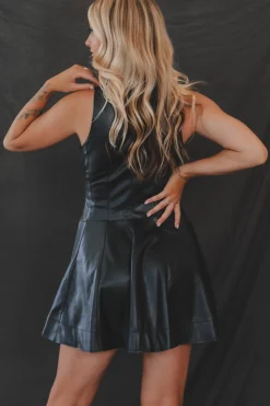 Pretty Sassy Faux Leather Flare Shirt Dress