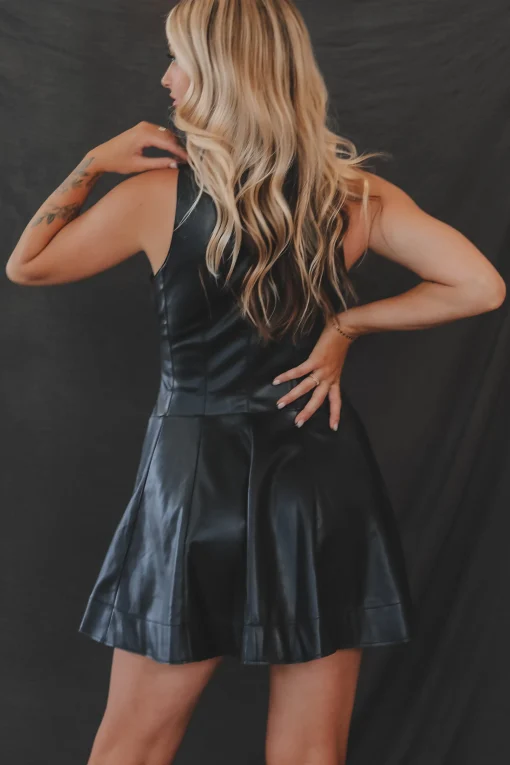 Pretty Sassy Faux Leather Flare Shirt Dress