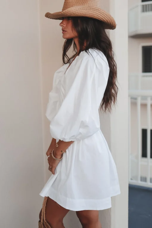 Promises To Keep Deep V Neckline Balloon Sleeve Dress