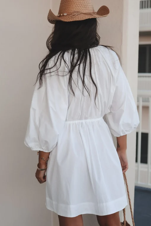 Promises To Keep Deep V Neckline Balloon Sleeve Dress