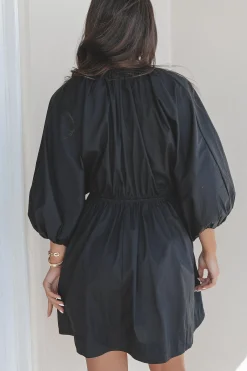 Promises To Keep Deep V Neckline Balloon Sleeve Dress