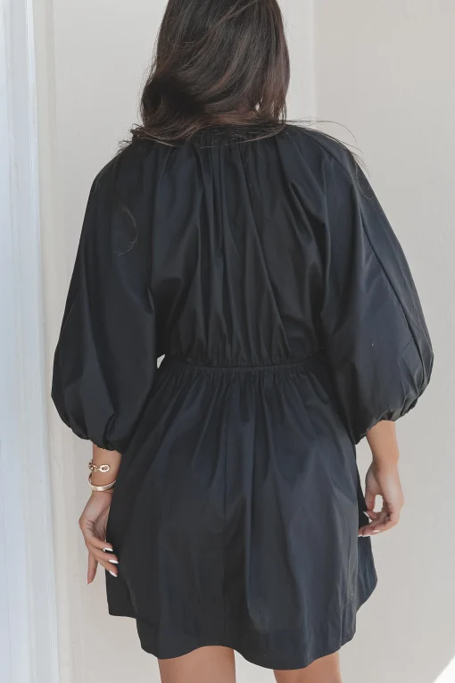 Promises To Keep Deep V Neckline Balloon Sleeve Dress