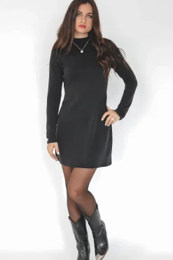 Sadie & Sage Hustle Long Sleeve Black Mock Neck Dress