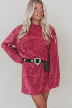 SADIE & SAGE Soiree Mock Neck Bishop Berry Mohair Sweater Dress