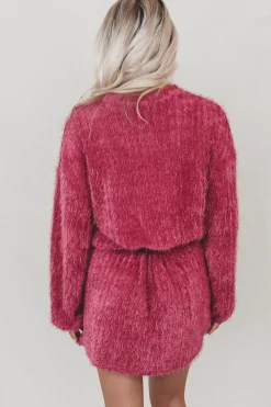 SADIE & SAGE Soiree Mock Neck Bishop Berry Mohair Sweater Dress