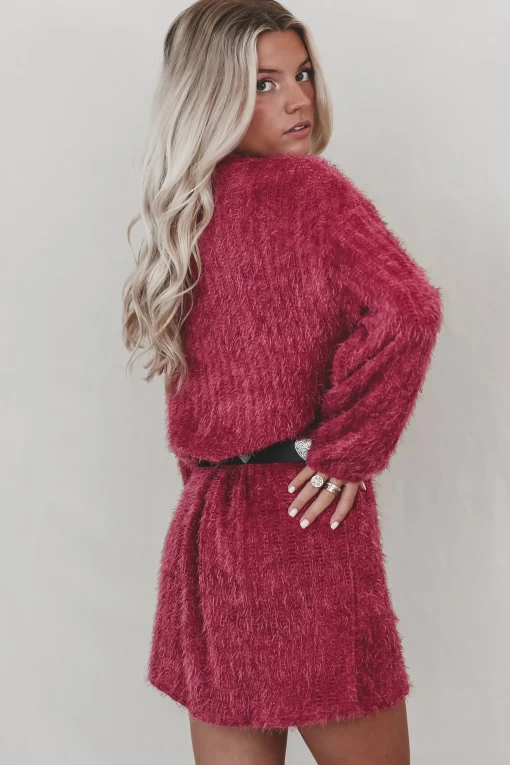 SADIE & SAGE Soiree Mock Neck Bishop Berry Mohair Sweater Dress