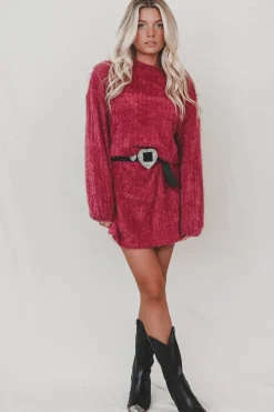 SADIE & SAGE Soiree Mock Neck Bishop Berry Mohair Sweater Dress