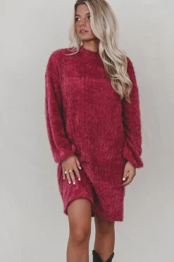 SADIE & SAGE Soiree Mock Neck Bishop Berry Mohair Sweater Dress