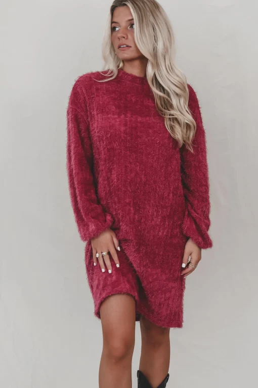 SADIE & SAGE Soiree Mock Neck Bishop Berry Mohair Sweater Dress