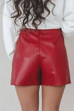 SADIE & SAGE Wine Down Faux Leather Overlaped Red Mini Skort