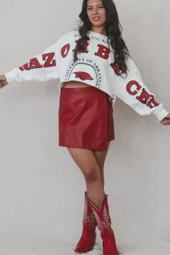 SADIE & SAGE Wine Down Faux Leather Overlaped Red Mini Skort