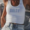 Salty Minimalist Graphic Fitted Cropped Beach Summer Vacation Tank Top