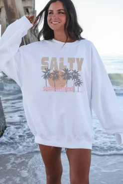 Salty State Of Mind White Graphic Crew Neck Top