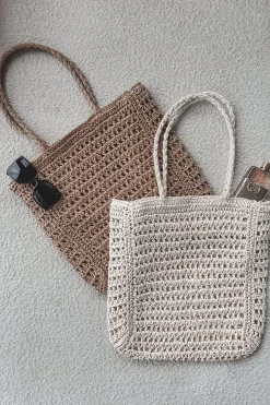 Sea Shells Inside Straw Braided Beach Tote Bag