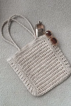Sea Shells Inside Straw Braided Beach Tote Bag