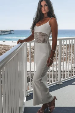 Seashell City White Knit Cutout Maxi Dress