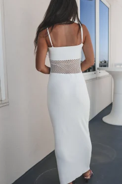 Seashell City White Knit Cutout Maxi Dress