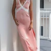 Summertime Plus One Rose Satin Maxi Dress