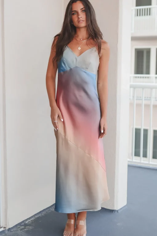 Sunset Stunner Ombré Satin Maxi Dress