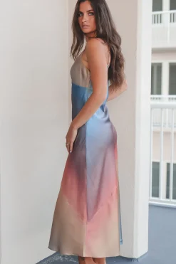 Sunset Stunner Ombré Satin Maxi Dress