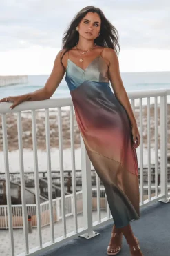 Sunset Stunner Ombré Satin Maxi Dress