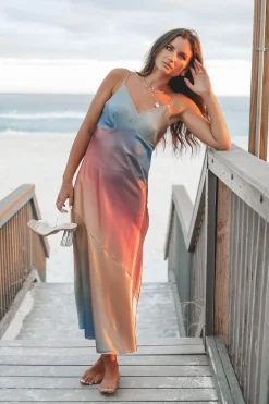 Sunset Stunner Ombré Satin Maxi Dress