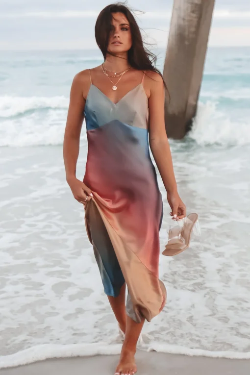 Sunset Stunner Ombré Satin Maxi Dress