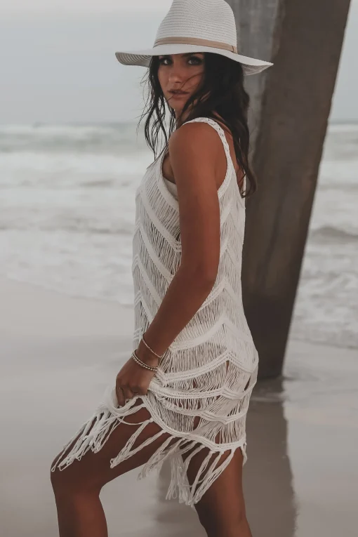 Surfs Up Fringe Knit Cover Up