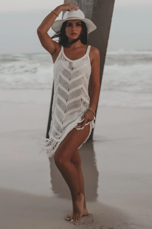 Surfs Up Fringe Knit Cover Up
