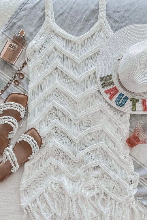 Surfs Up Fringe Knit Cover Up