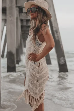 Surfs Up Fringe Knit Cover Up