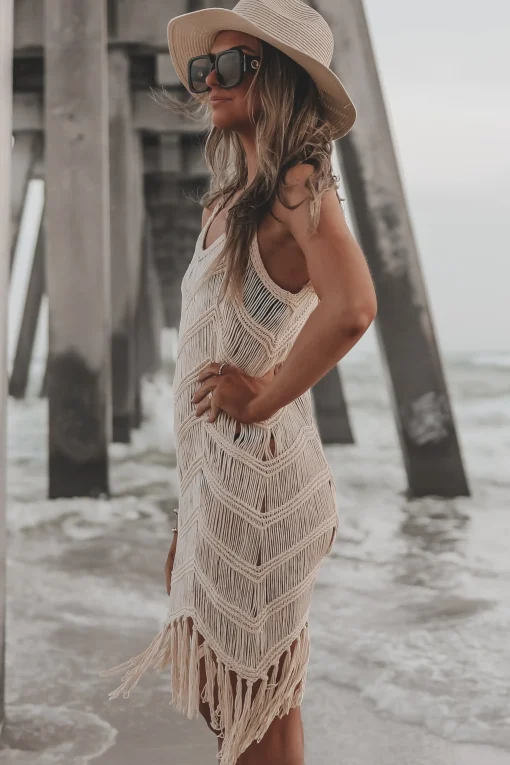 Surfs Up Fringe Knit Cover Up