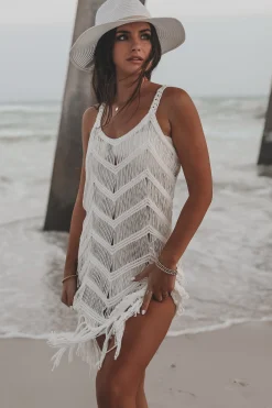 Surfs Up Fringe Knit Cover Up