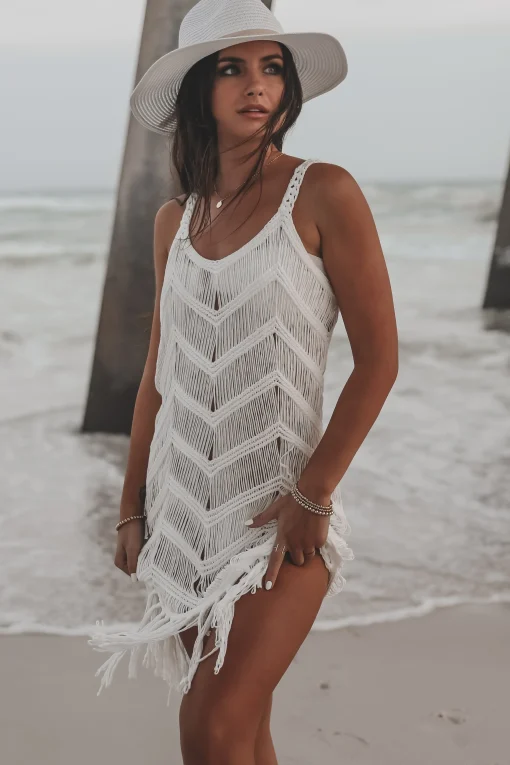 Surfs Up Fringe Knit Cover Up
